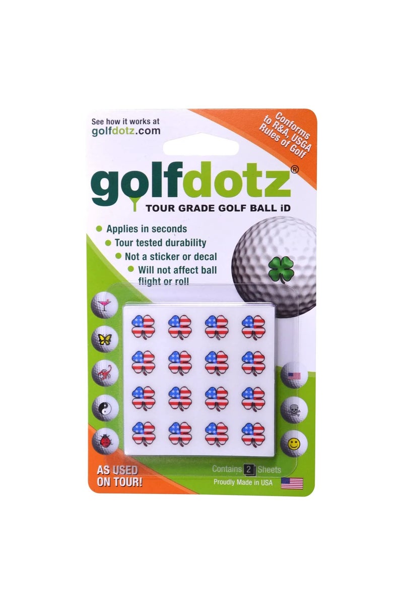 Golfdotz - USGA Rule Conforming Golf Ball Markers, Golf Ball Stickers for Marking Balls, No More Smearing from Stamps, Gifts for Golfers, Dads, and Retirees, (USA Lucky Clover; 32-Count) - Image 3